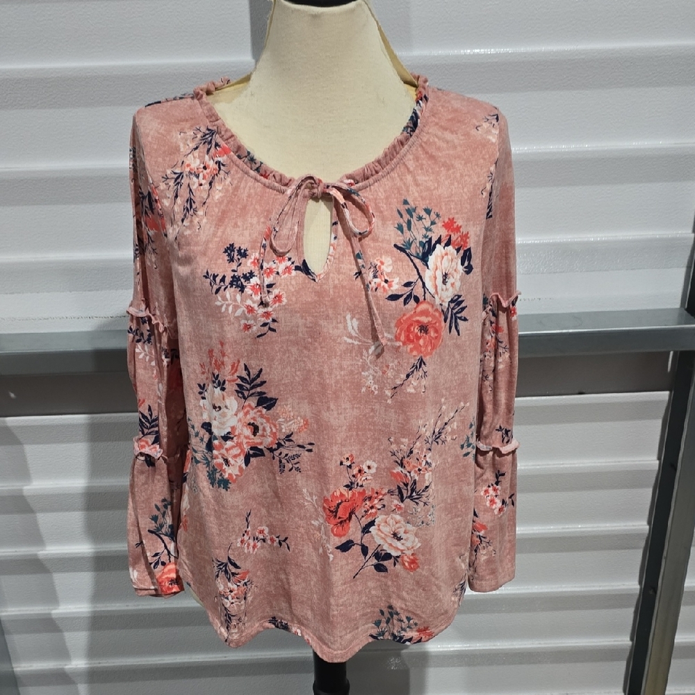 Absolutely Famous Pink Floral Blouse Size XL
